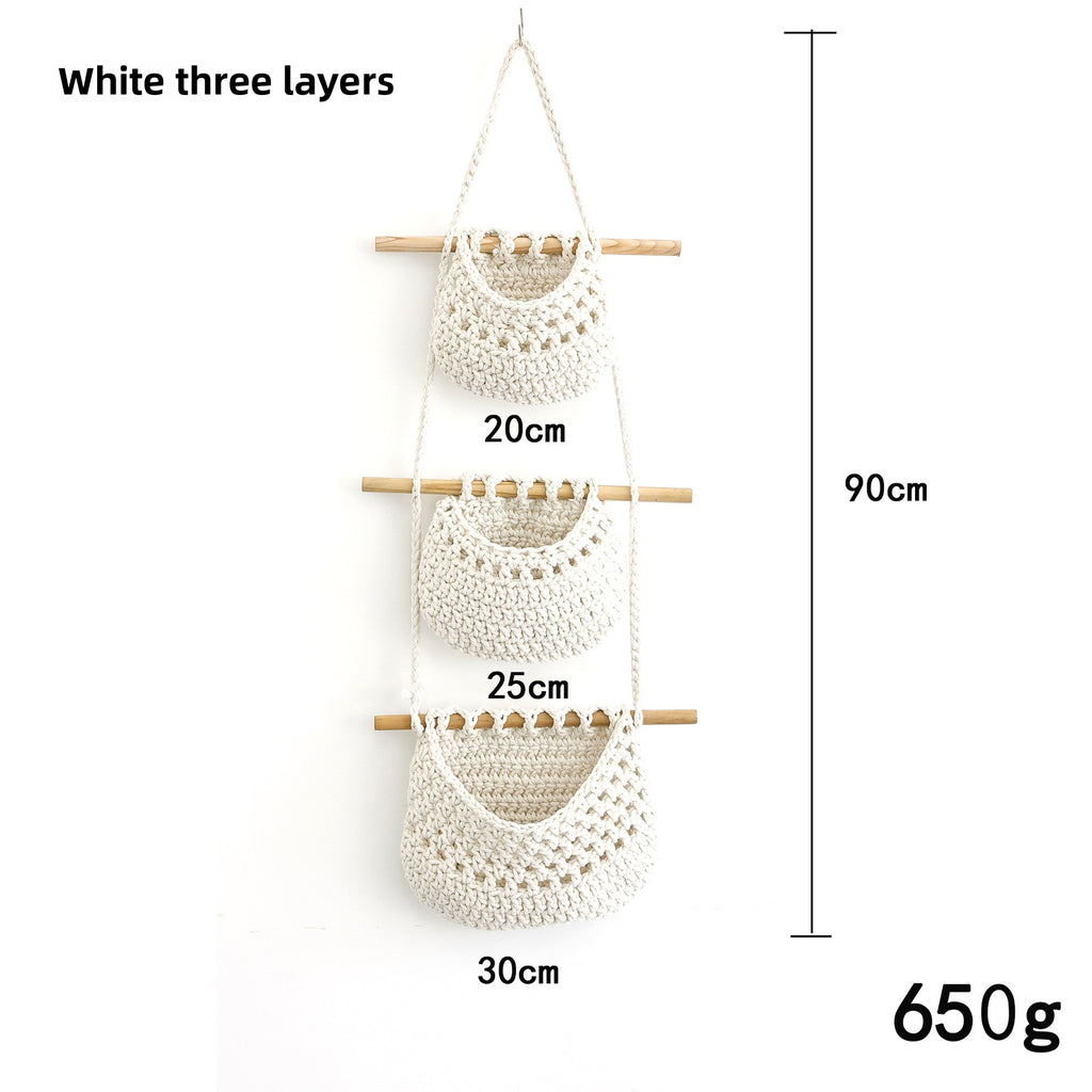 Hand-woven drop-shaped wall net basket for fruits and vegetables, bird's nest hanging cotton rope storage net basket