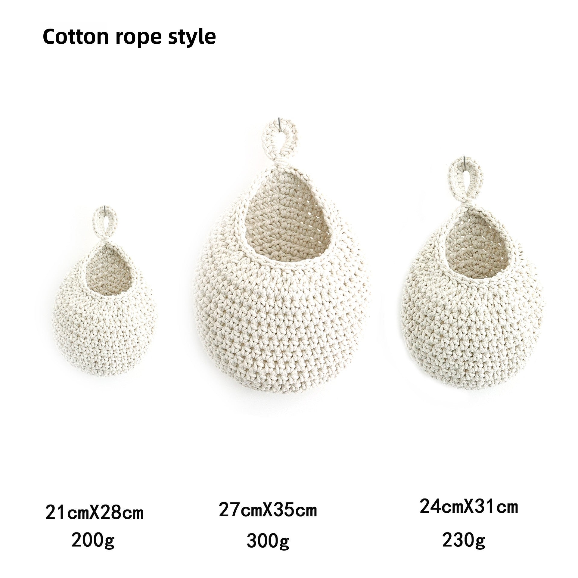 Hand-woven drop-shaped wall net basket for fruits and vegetables, bird's nest hanging cotton rope storage net basket