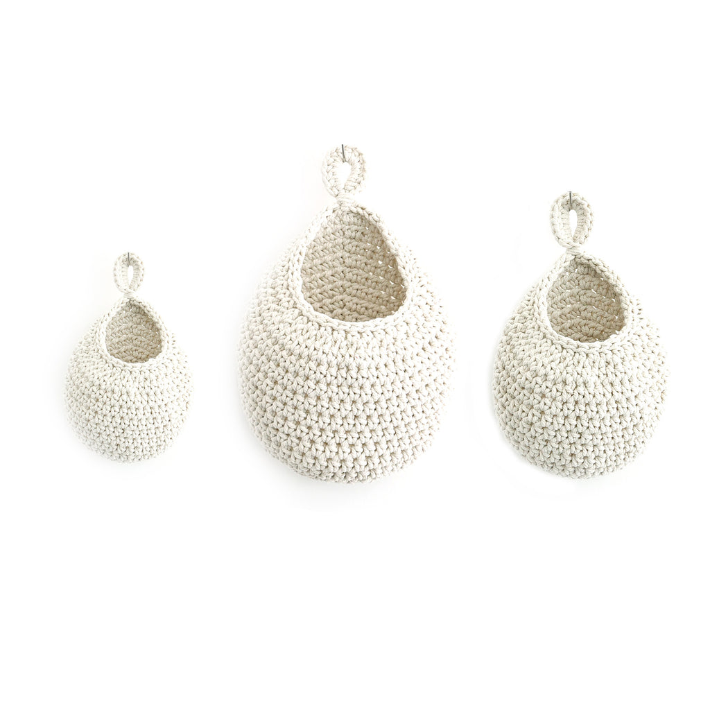 Hand-woven drop-shaped wall net basket for fruits and vegetables, bird's nest hanging cotton rope storage net basket