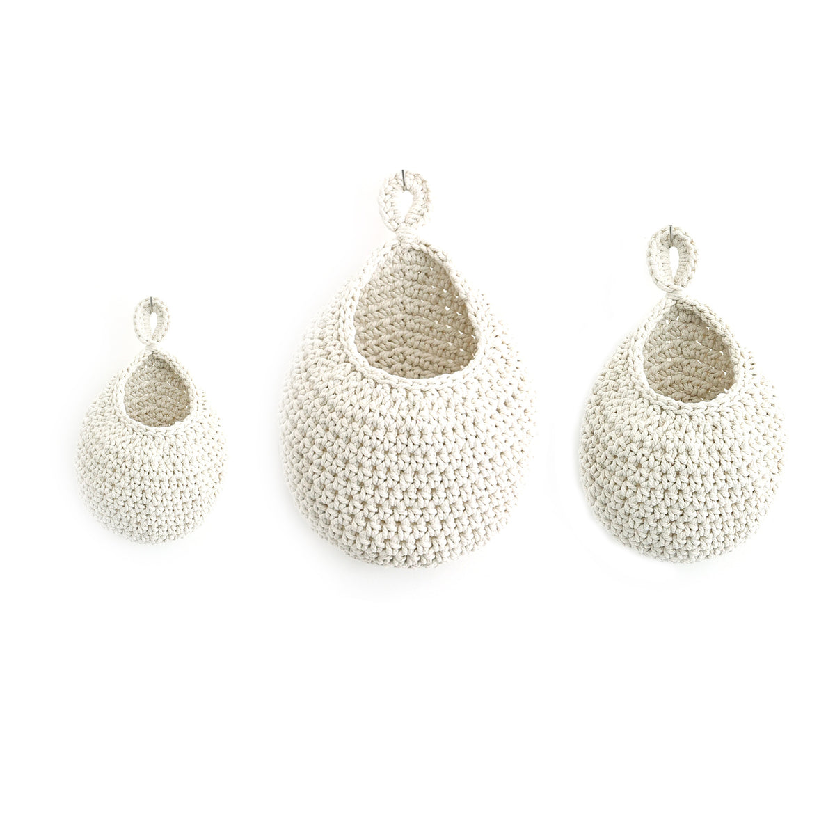 Hand-woven drop-shaped wall net basket for fruits and vegetables, bird's nest hanging cotton rope storage net basket