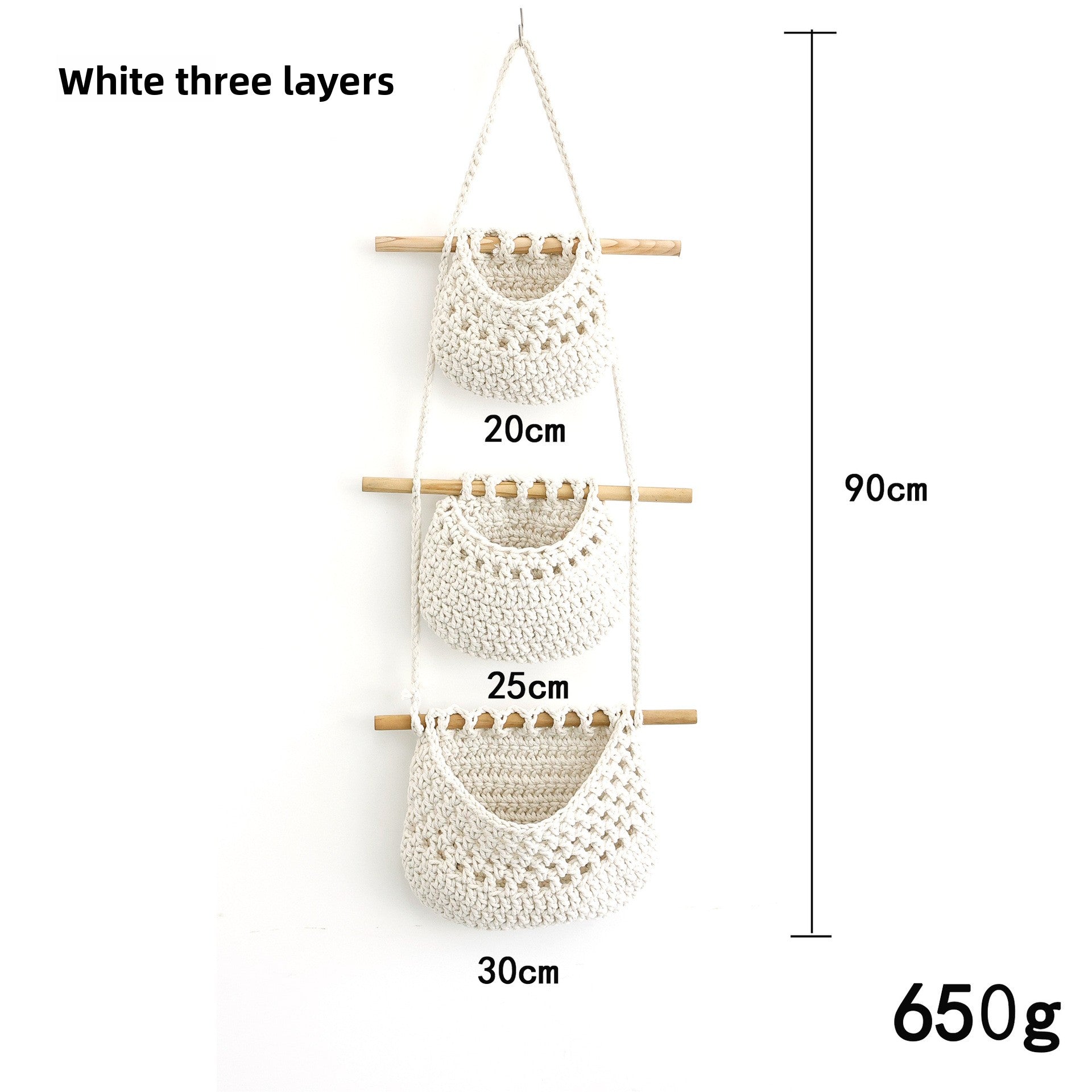 Hand-woven drop-shaped wall net basket for fruits and vegetables, bird's nest hanging cotton rope storage net basket