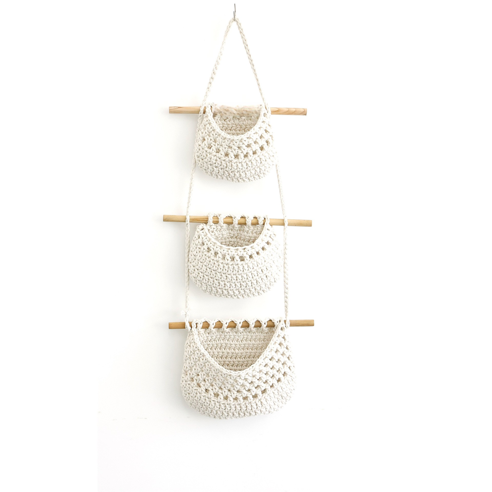 Hand-woven drop-shaped wall net basket for fruits and vegetables, bird's nest hanging cotton rope storage net basket
