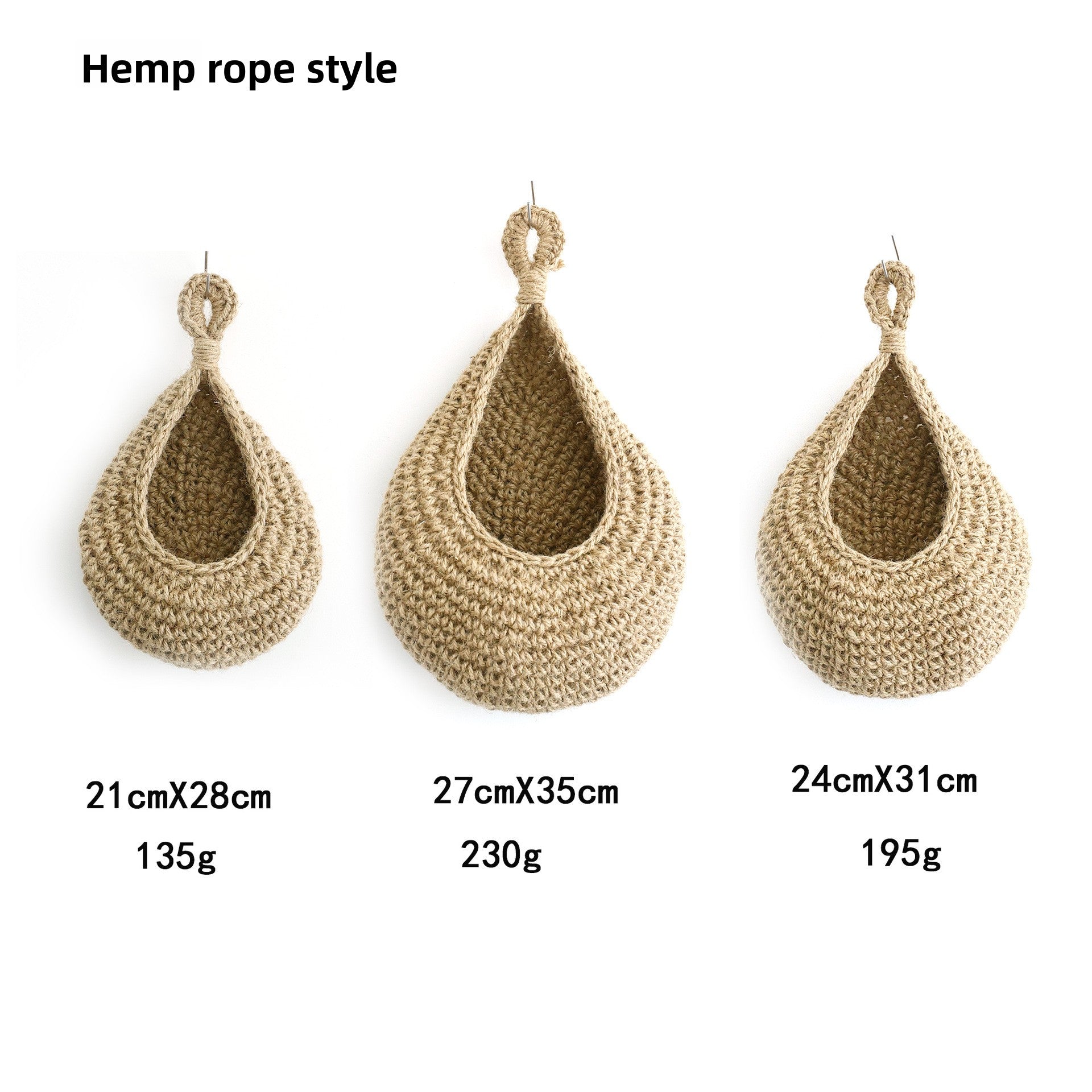 Hand-woven drop-shaped wall net basket for fruits and vegetables, bird's nest hanging cotton rope storage net basket